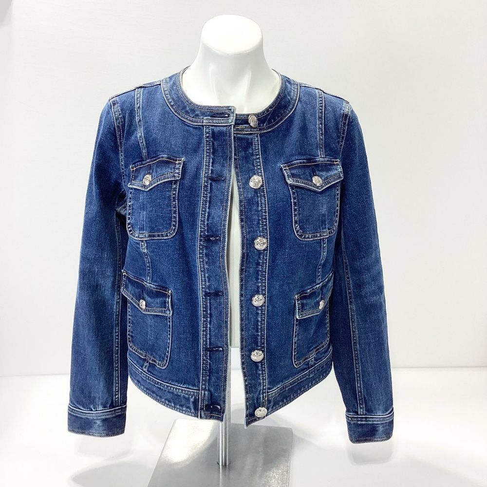 Talbots Jean Jacket Size M Eva Medium Wash Button Front Classic Pockets Preppy